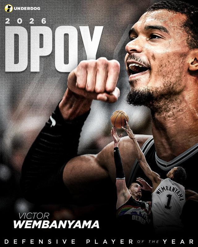 文班亚马全票当选DPOY创历史最年轻纪录